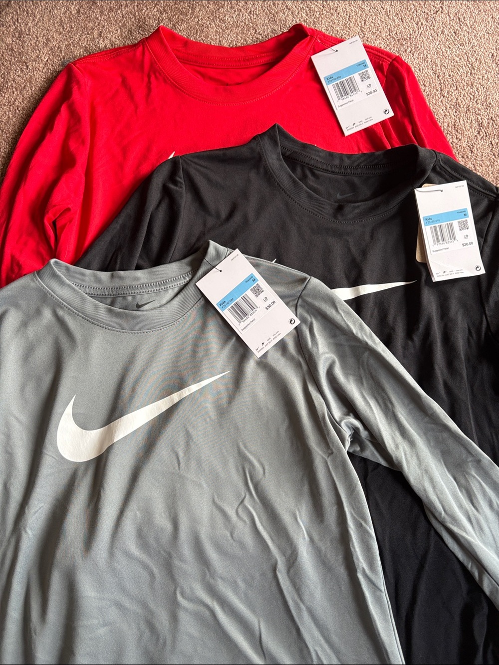 Nike Kids Boys set bundle lot of 3 logo long sleeve tshirts size medium NET
